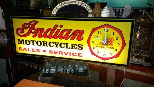 Indian Motorcycle Dealership Clock and Lightbox.